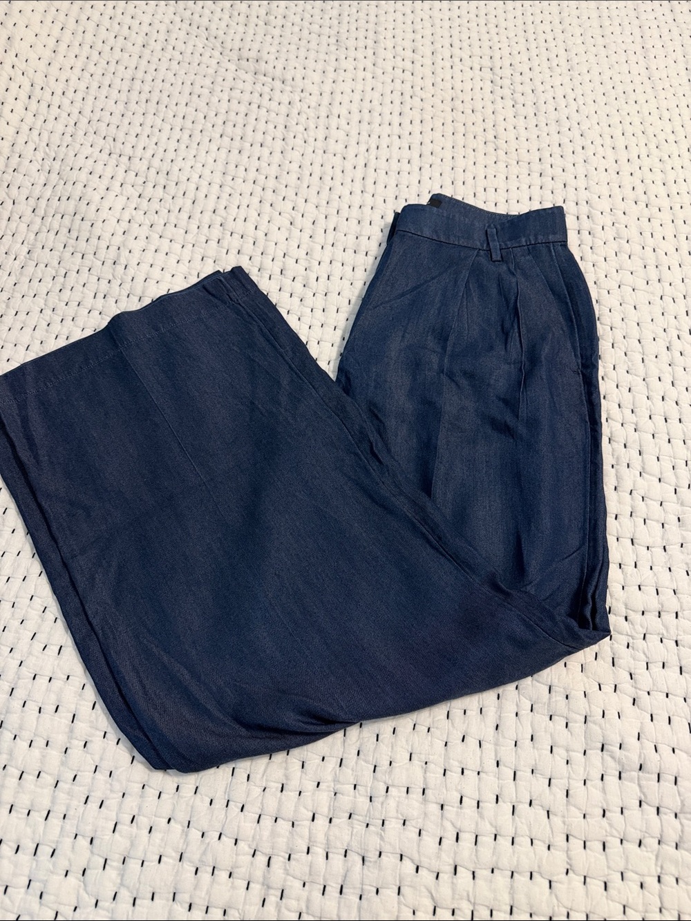 Ann Taylor Denim-Effect Wide-Leg Trousers in Blue